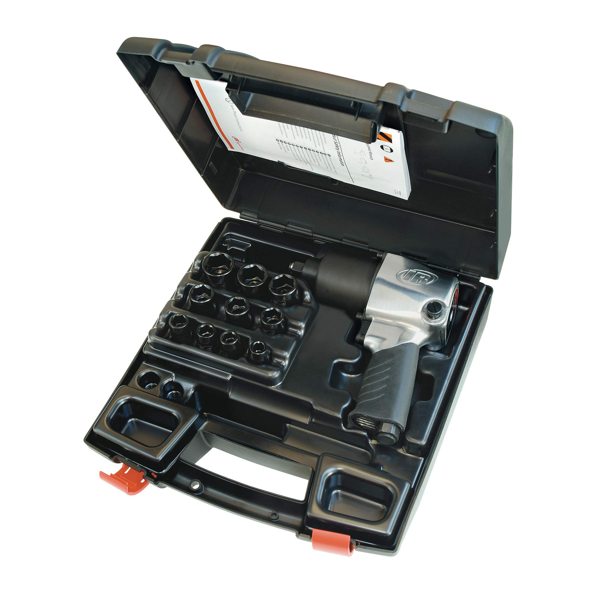 Ingersoll-Rand Air Impact Wrench 231GXP, 1/2 Inch Pneumatic Impact Wrench, 1 Kit + 10 Sockets Set, Delivers 610 Nm of max Torque