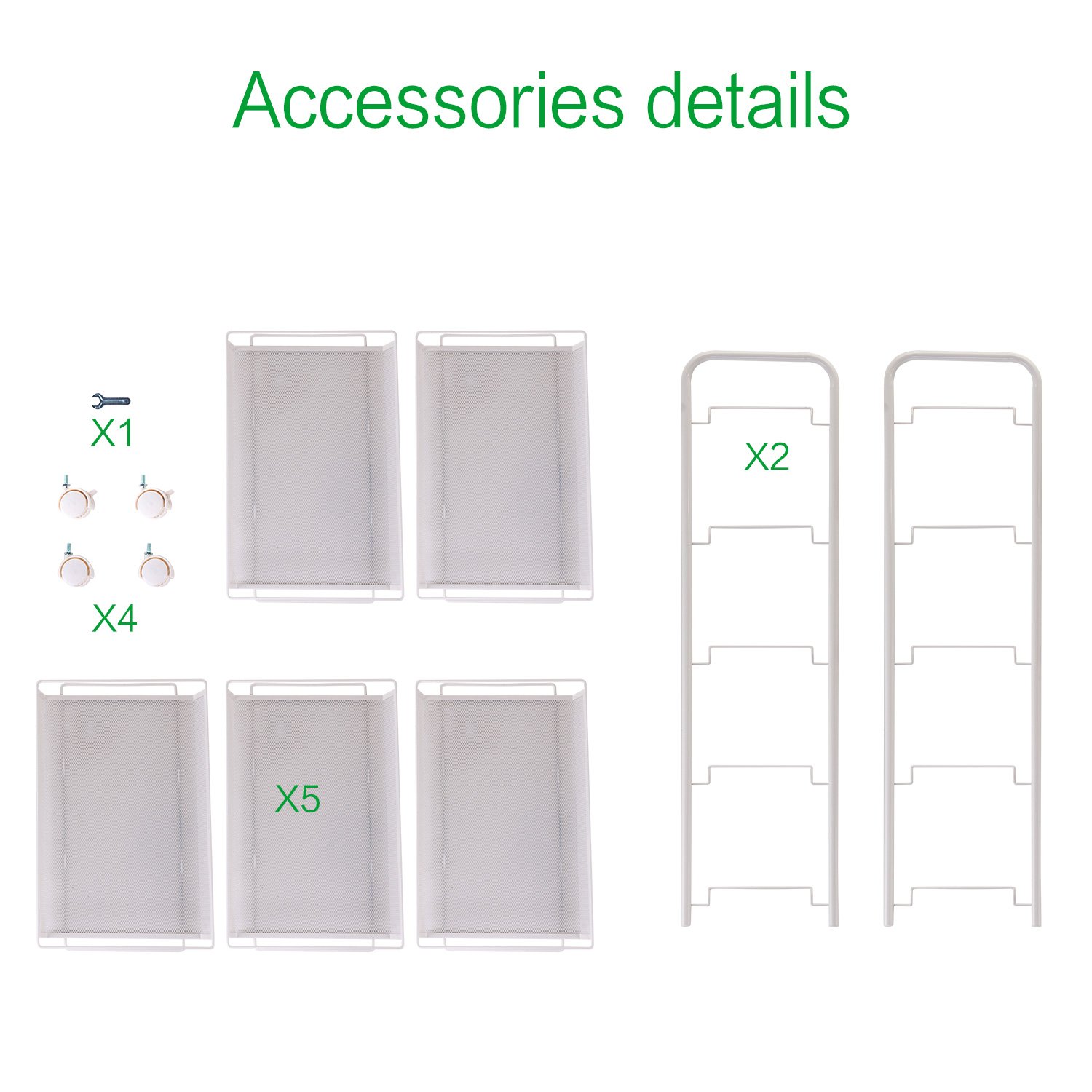 SINGAYE 5–Tier Wire Mesh Utility Storage Cart Metal Rolling Rack Metal Basket Shelving Kitchen Bathroom Organization Trolley