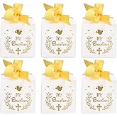 AUNMAS 50pcs Wedding Party Favor Candy Boxes, Paper Material Pattern Gift Box with Gold Ribbon Wedding Gift Boxes for Anniverary Birthday Party, White