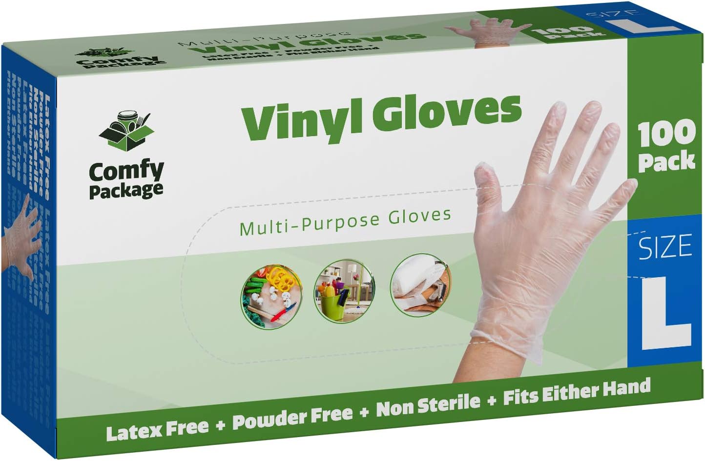 Clear Powder Free Vinyl Disposable Plastic Gloves [100 Pack] Large