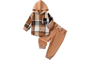Douhoow Toddler Unisex Baby Clothes Boys Girls Flannel Shirt Tops Plaid Hoodie Sweatshirt + Sweatpants Fall Winter Outfits