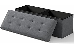 OS MOTOR Storage Ottoman Bench, Folding Ottoman Foot Rest, 15 x 43 x 15 Inches, End of Bed Bench, Storage Chest, for Living Room, Bedroom, Hallway, Entryway, Holds up to 700 lb,Dark Gray