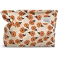 HAPPYHEIDI Women Floral Corduroy Canvas Makeup Bag Travel Cosmetic Pouch Purse Organizer, Cute Beige