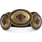 TRIWORKS Western Belts for Woman Oval Concho Belt Cowgirl Belt Boho Disc Belt Buckle for Dress Jeans Country Concert Outfit