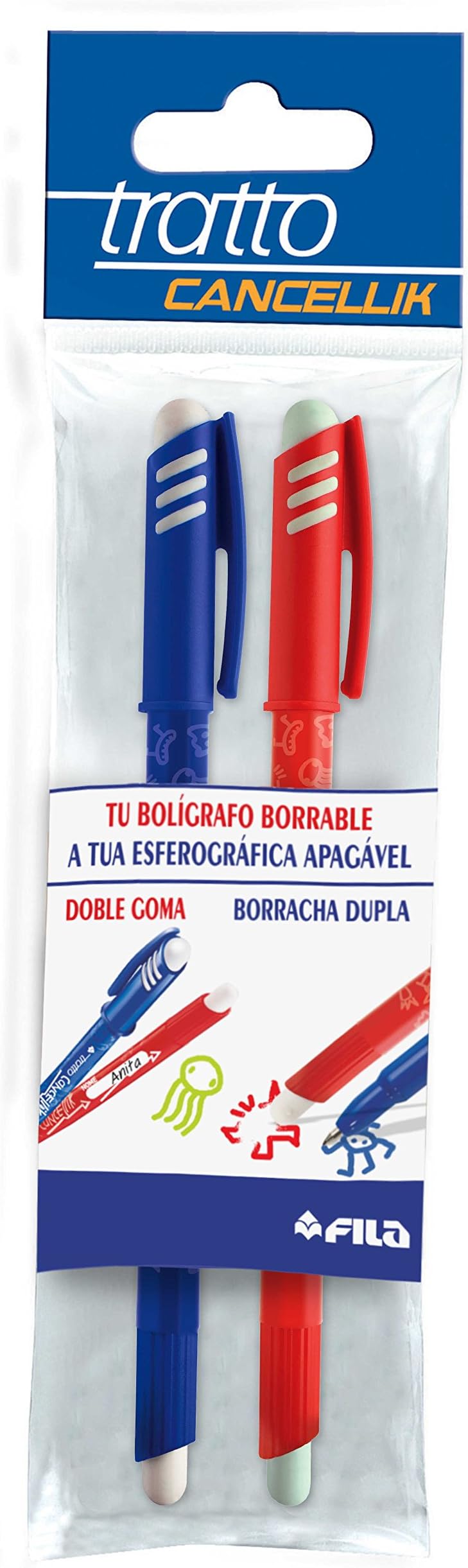 TRATTO 043300 – Erasable Pen and with Rubber, Blue/Red