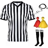 Angelaicos Referee Shirt for Men Women V-Neck Stripe Umpire Jersey Halloween Costume Set