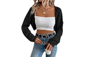 ANEGAROE Women's Cardigan Shrugs Long Sleeve Knit Cropped Bolero Shrug Open Front Casual Cardigans for Dresses