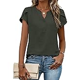 Zeagoo Womens Tops Dressy Casual Textured Blouses Cap Short Sleeve Shirts V Neck Button Up Summer Spring Work Tshirt Clothes