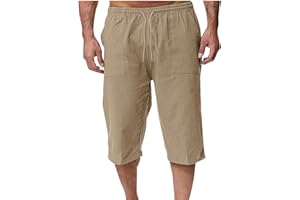 Sokhug Men's Linen Harem Capri Pants Casual Lightweight Drawstring Yoga Pants Baggy 3/4 Beach Trousers with Pockets