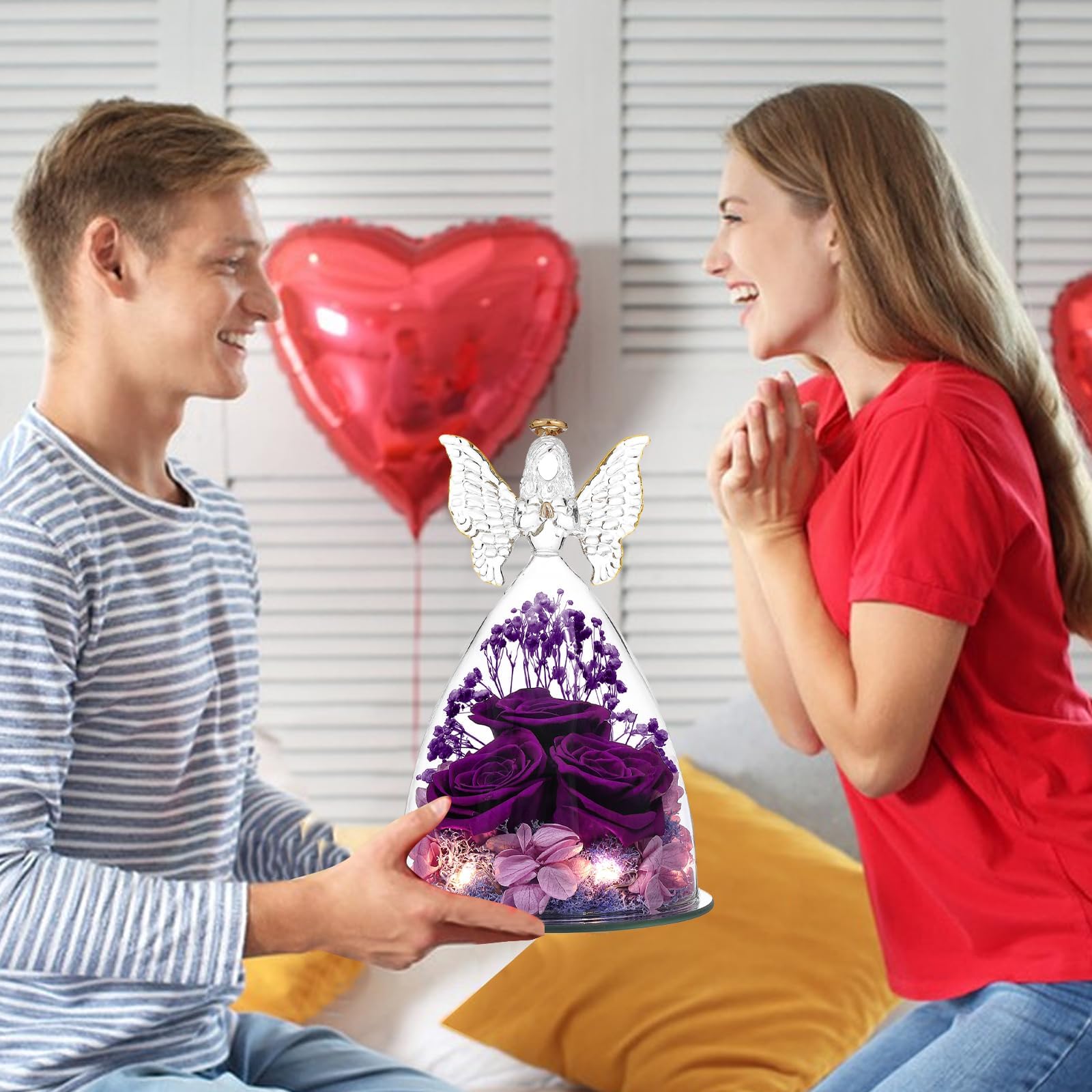 Rose Eternelle Cadeau Femme,Ange Figurine En Verre Avec Fleur Eternelle Cadeau,Ange Gardien,Cadeau Anniversaire Femme,Saint Valentin FêTe Des MèRes Anniversaire, Cadeaux D'Anniversaire Pour Femme (A)