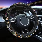 Wildflower Steering Wheel Cover for Women Men, Anti-Slip Breathable and Sweat Absorption Universal 14.5-15 Inch Cute Steering Wheel Protector, Wildflower Floral Car Accessories