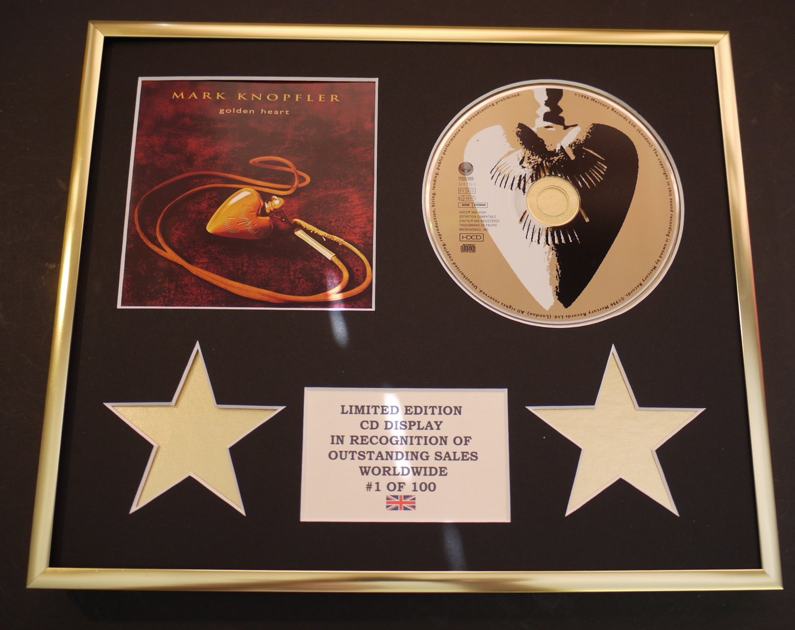 MARK KNOPFLER/CD DISPLAY/LIMITED EDITION/COA/GOLDEN HEART