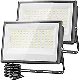 Olafus 2 Pack 130W LED Flood Light Outdoor, 13000lm LED Work Light with Plug, IP66 Waterproof Exterior Security Lights, 6500K