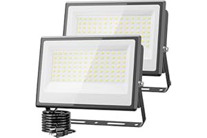 Olafus 2 Pack 130W LED Flood Light Outdoor, 13000lm LED Work Light with Plug, IP66 Waterproof Exterior Security Lights, 6500K Daylight White Outside Floodlights for Playground Yard Stadium Lawn