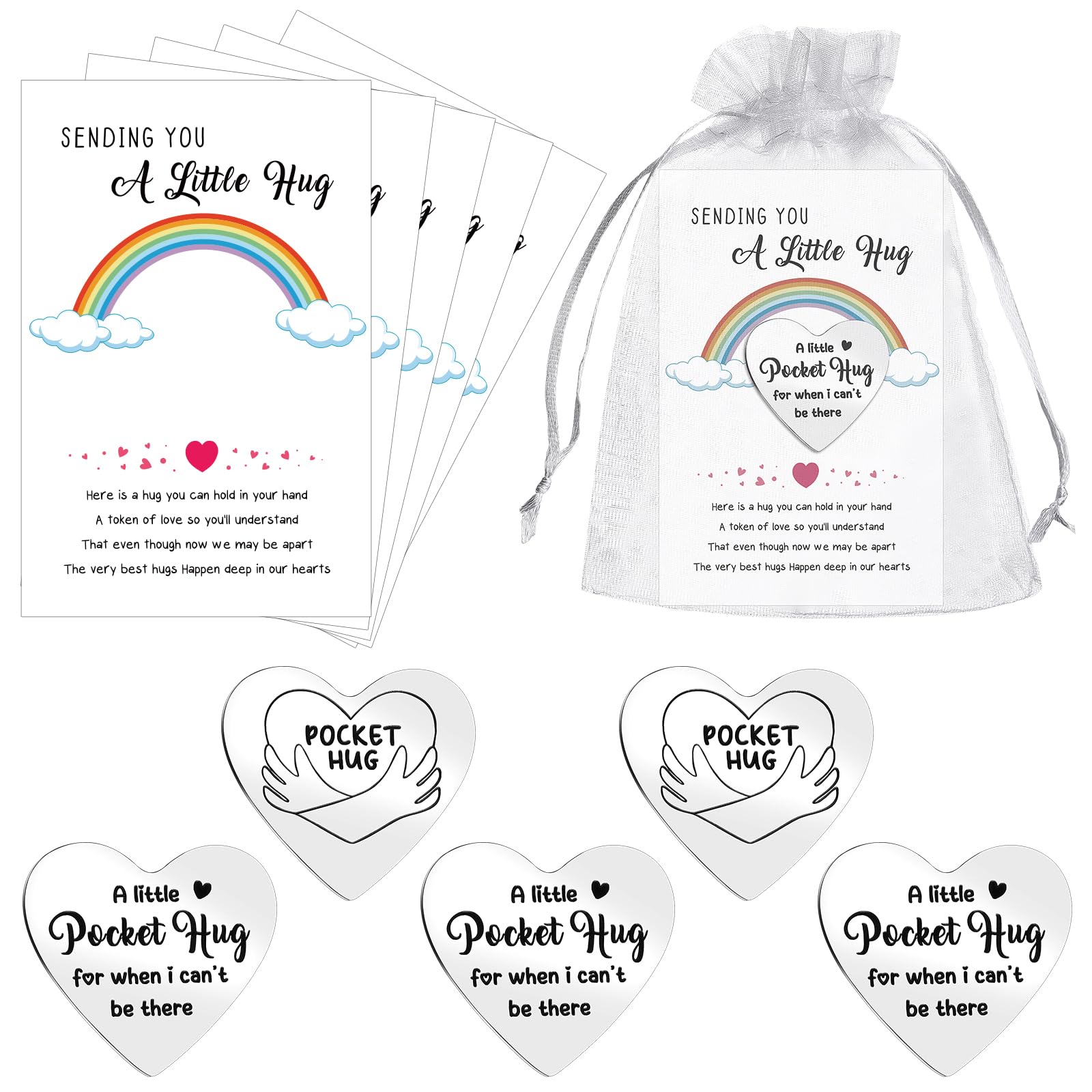 ULELE 5 Sets Easter Love Heart Pocket Hug Token,Long Distance Relationship Gifts Thinking of You Present Gifts Double Sided Little Pocket Hug Inspirational Keepsake for Family Friends