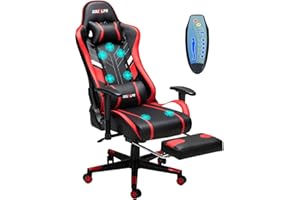 DOUXLIFE 7-Point Massage Gaming Chair, 175° Gaming Recliner with Footrest Ergonomic Computer Gaming Office Chair High Back Video Game Chair with Lumbar Support, Red
