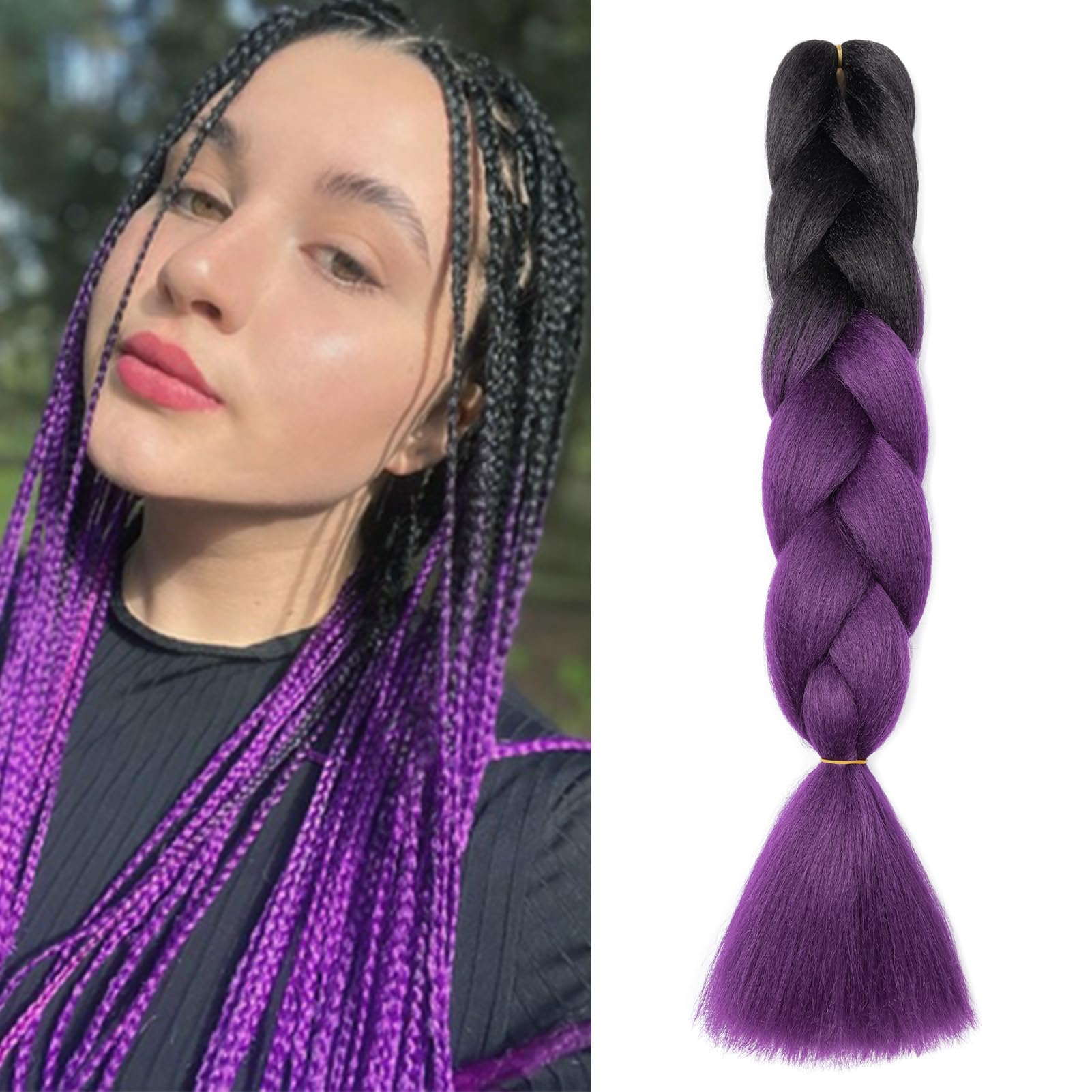 Dcbaboo Hair Extensions for Braiding Jumbo Braiding Hair Extension 1pack 24inch Synthetic Hair Kanekalon Ombre Braids Extensions Hair Afro Crochet Twist Box Braids 100g, Black-Purple — image 1