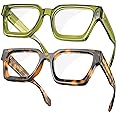 VISOONE 2 Pack Blue Light Blocking Glasses Rectangle Frame and Chic Preppy Look for Women Men RIVER