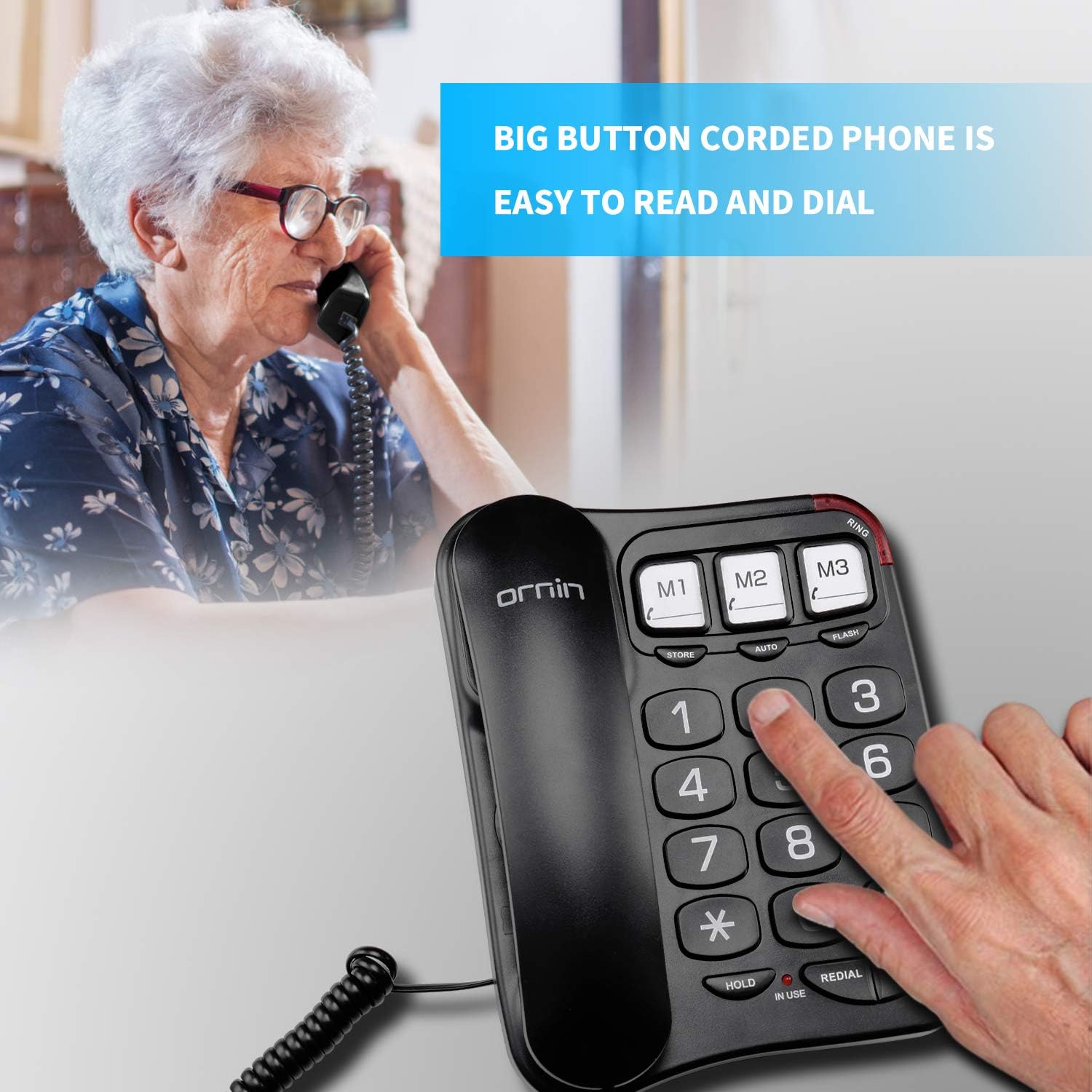 Ornin S016+ Big Button Corded Telephone with Speaker, Desk Phone (Black) : Electronics