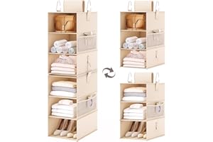 Fixwal 2 Pack 3-Shelf Hanging Closet Organizer 6-Shelf Separable Hanging Shelves Collapsible Hanging Storage Shelf for Bedroom College Dorm Pantry Camper RV, Creamy-White