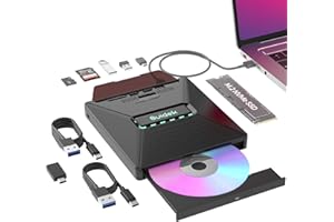SUIDEK External CD DVD Drive with M.2 Interface, SD Card Reader and USB A Type C 2.0 Hub Compatible with Laptop PC