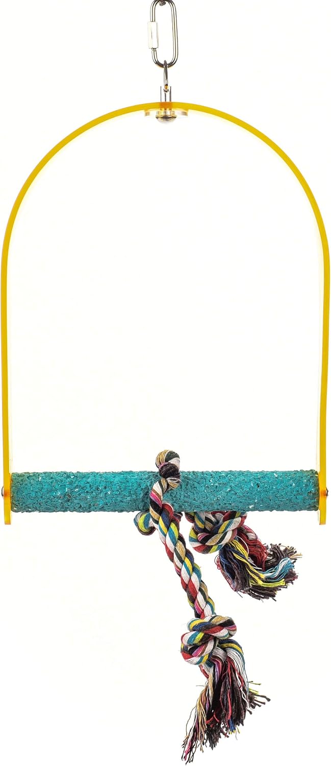 PARROT ESSENTIALS Sanded Nail Arch Swing Perch with Cotton Rope, Medium Parrot Toy Nest Swing for Nail Trimming