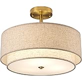 Aufrichting 16" Semi Flush Mount Ceiling Light Fixture,Modern Close to Ceiling Light, 3-Lights Gold Drum Ceiling Light with L