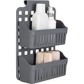 Simplify 2 Tier Over the Cabinet Caddy| Dimensions: 14"x 8"x 4"| Adjustable Shelves | Home Organization | Baskets Hold | Bottles | Cans | Cleaning Products | Hair Tools | Cabinet Storage | Grey