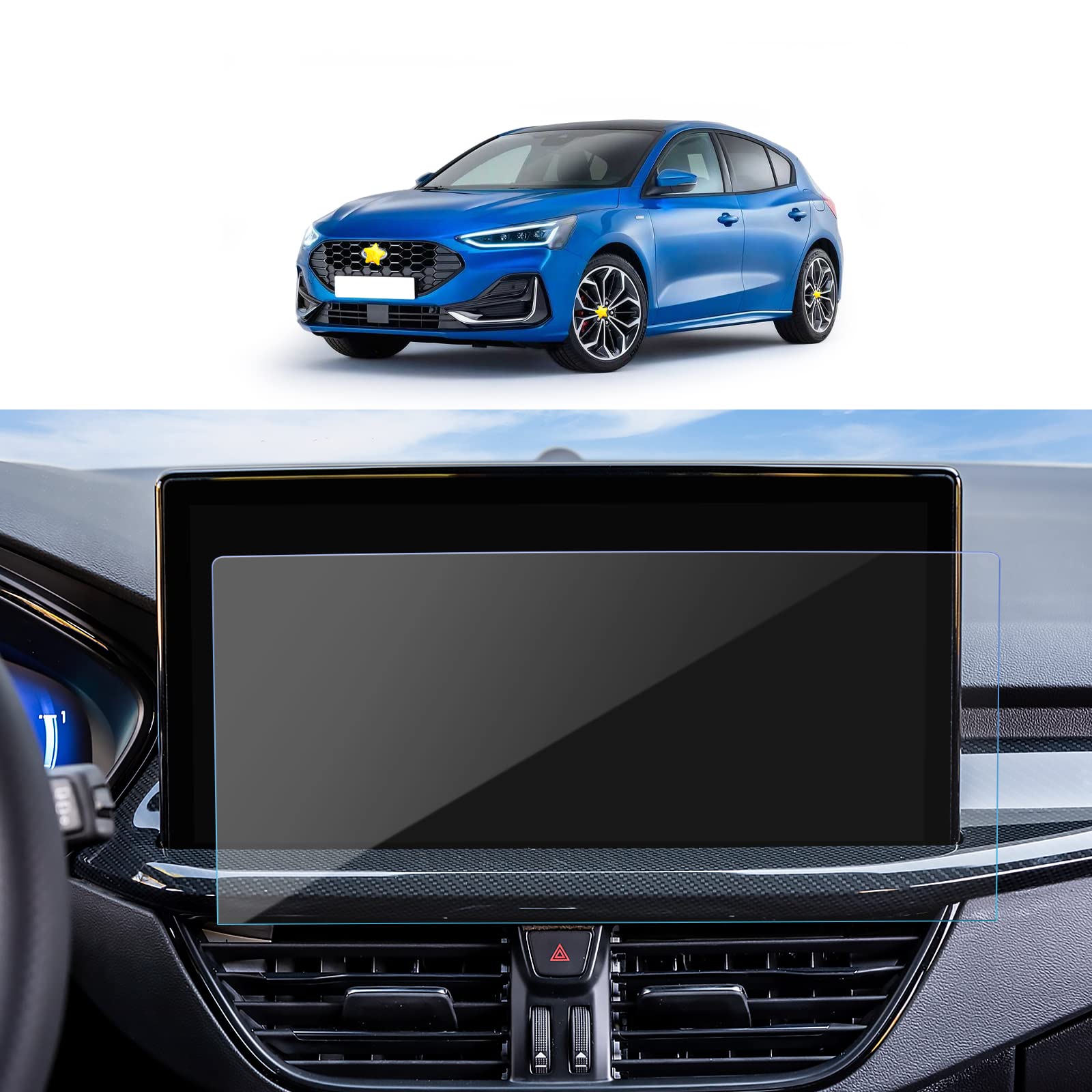 SKTU Screen Protector Compatible with Ford Focus MK4 2022-2024 Sat Nav Tempered Glass Scratch-Resistant Anti-Fingerprint (13.2 Inch)