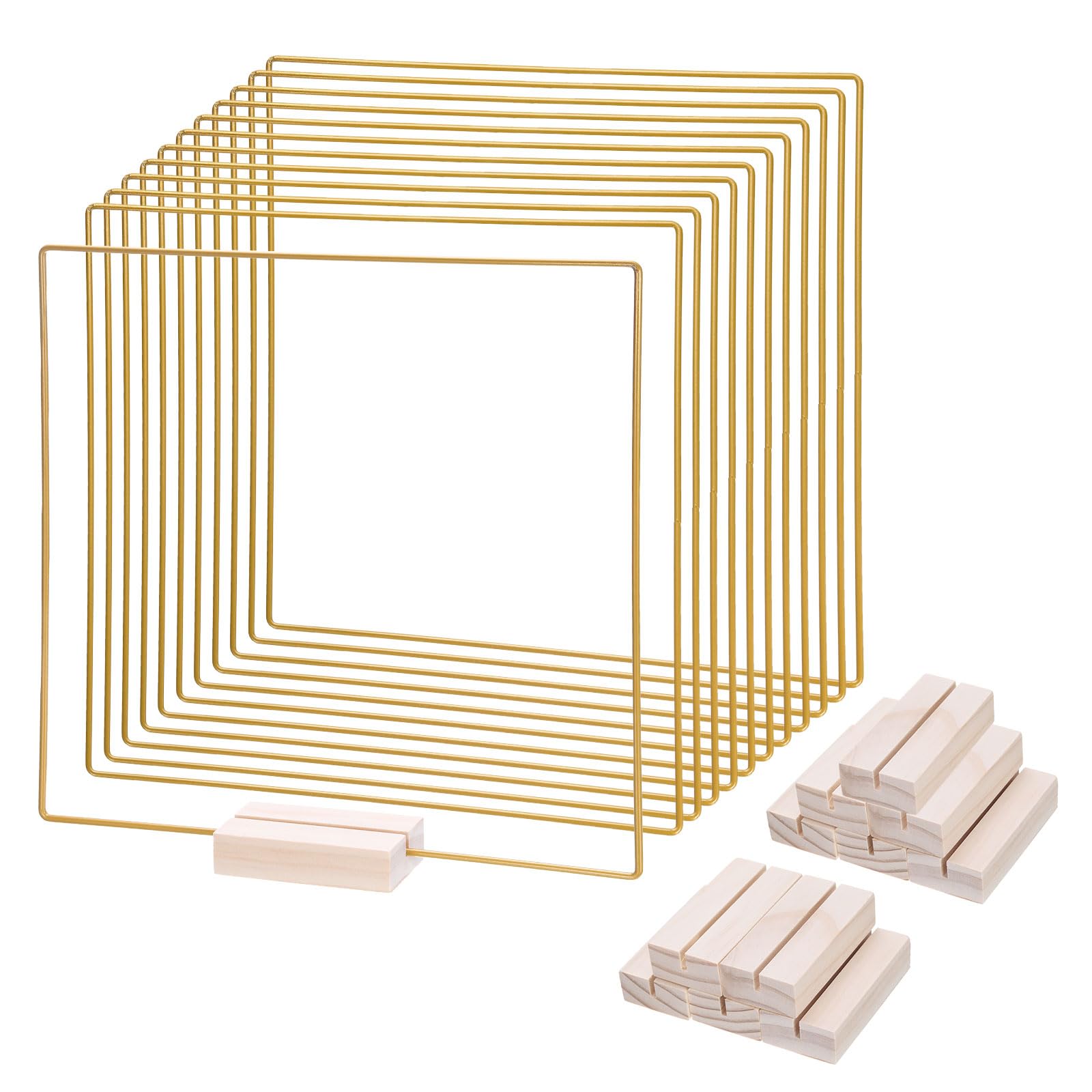 PATIKIL 10Inch Metal Floral Hoop with Stand, 12 Pcs Square Macrame Dream Catcher Ring for Party Table Centerpiece Wedding Decor Wall Hanging Crafts, Gold