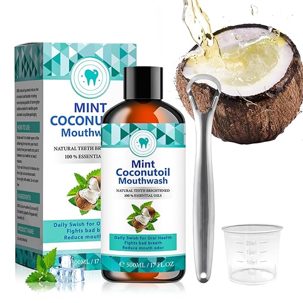 500ML COCONUTOIL MOUTHWASH, NATURAL TEETH WHITENER WITH TONGUE...