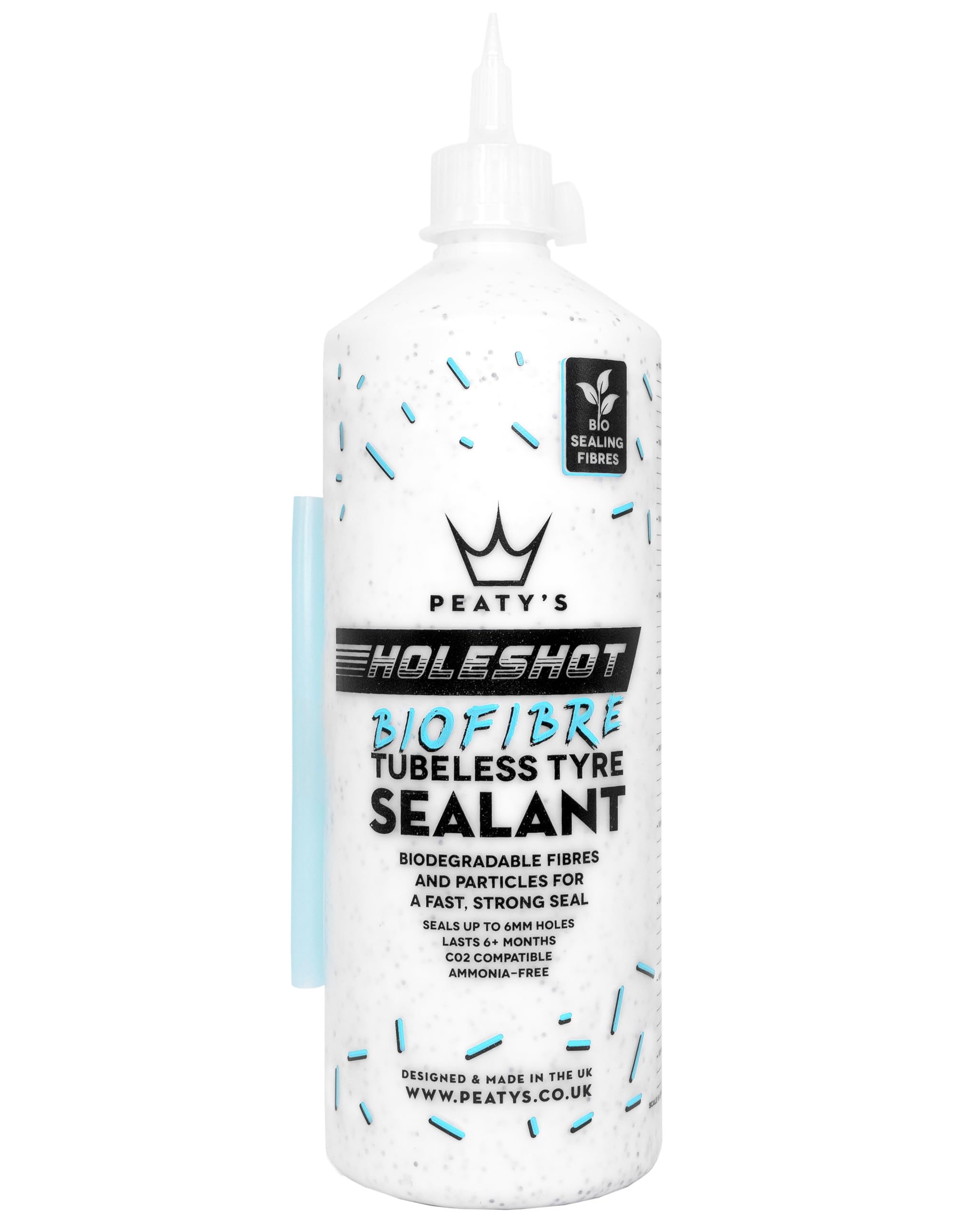 Peaty's Holeshot Biofibre Tubeless Tyre Sealant - Fast Acting Puncture Repair for Bikes, Seals Up To 6mm Holes, Tubeless Sealant for MTB, Road & Gravel Bike, Biodegradable Sealing Fibres, 1 Litre