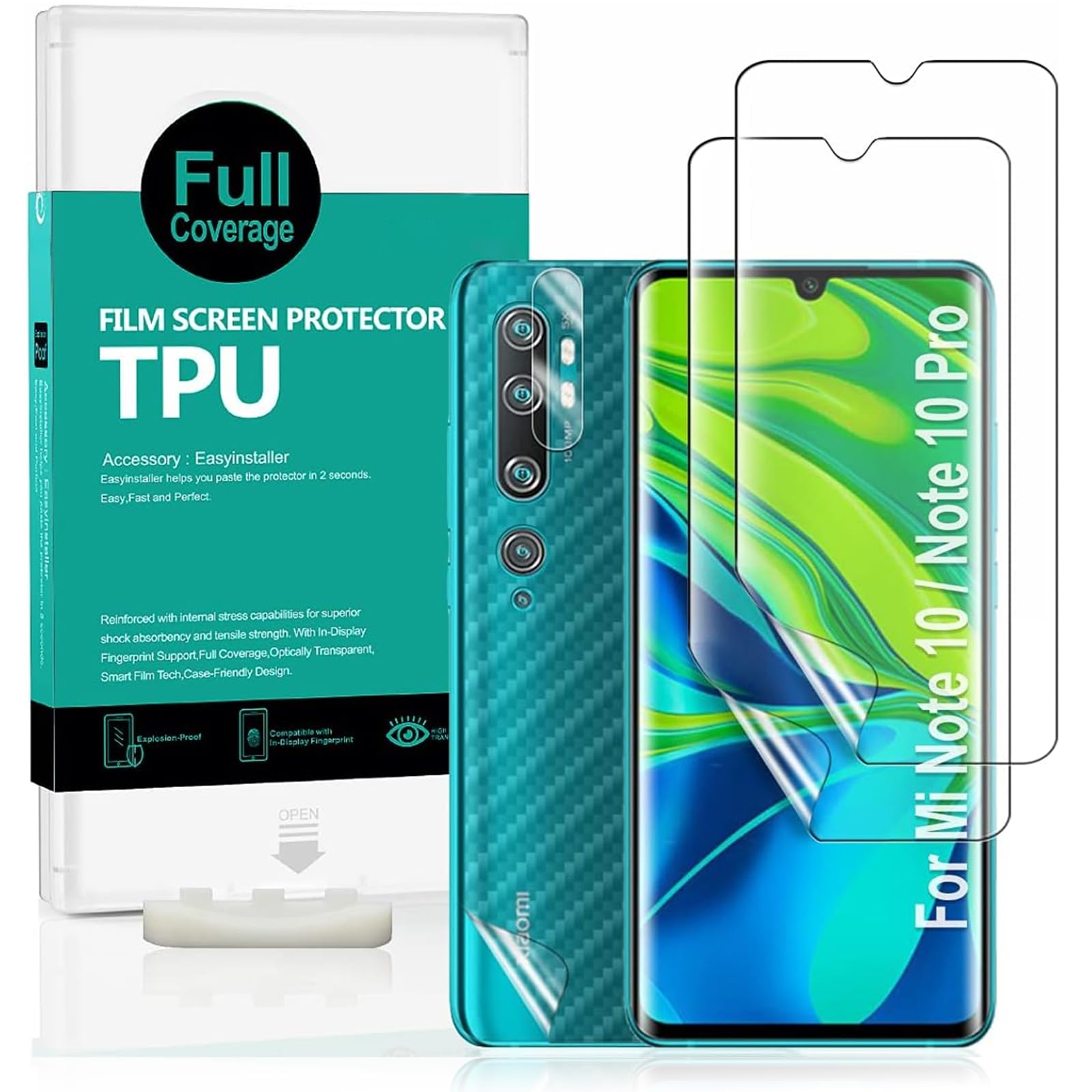 Ibywind For Mi Note 10/Note 10 Pro/CC9 Pro Screen Protector, 2 Pack Flexible TPU Film, With 1Pc Camera Lens Protector, 1Pc Back Film, [Bubble Free][Easy Installation][HD Clear][Self-Healing]