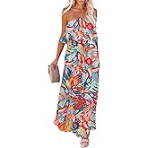 Dokotoo Womens Strapless Dresses Casual Summer High Waist Side Split Flowy Boho Maxi Dress