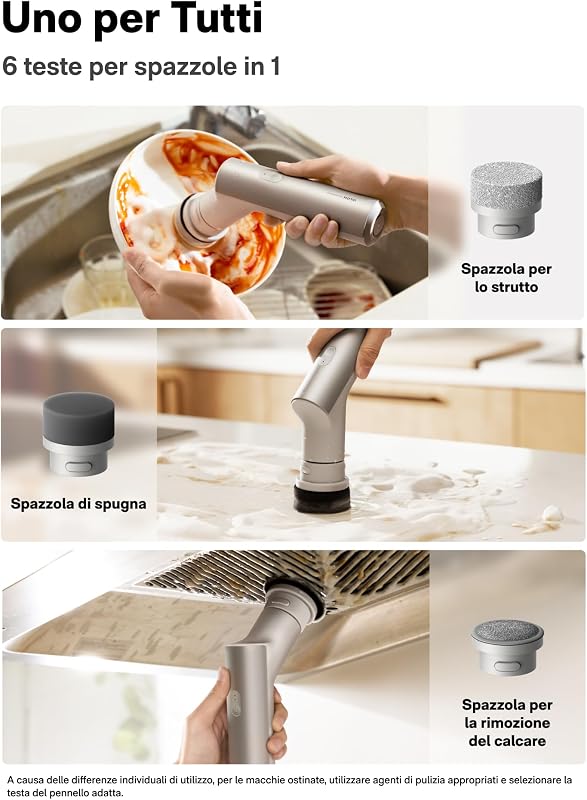 Scrubber elettrico a rotazione IPX7, spazzola per la pulizia del bagno senza fili, con 9 testine per cucina, lavello, bagno, doccia, piastrelle
