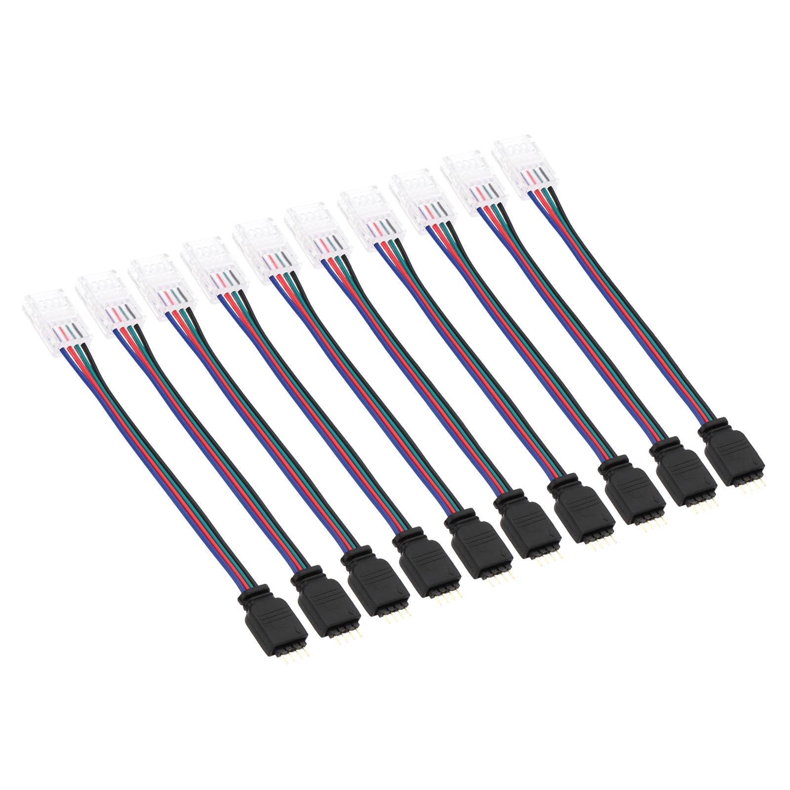 PATIKIL LED Strip Connectors 4 Pin, 10Pcs 10mm LED Connectors, Gapless Solderless Extension Snap to 4P Sheathed Plug Cable Transparent Quick Connector Adapter
