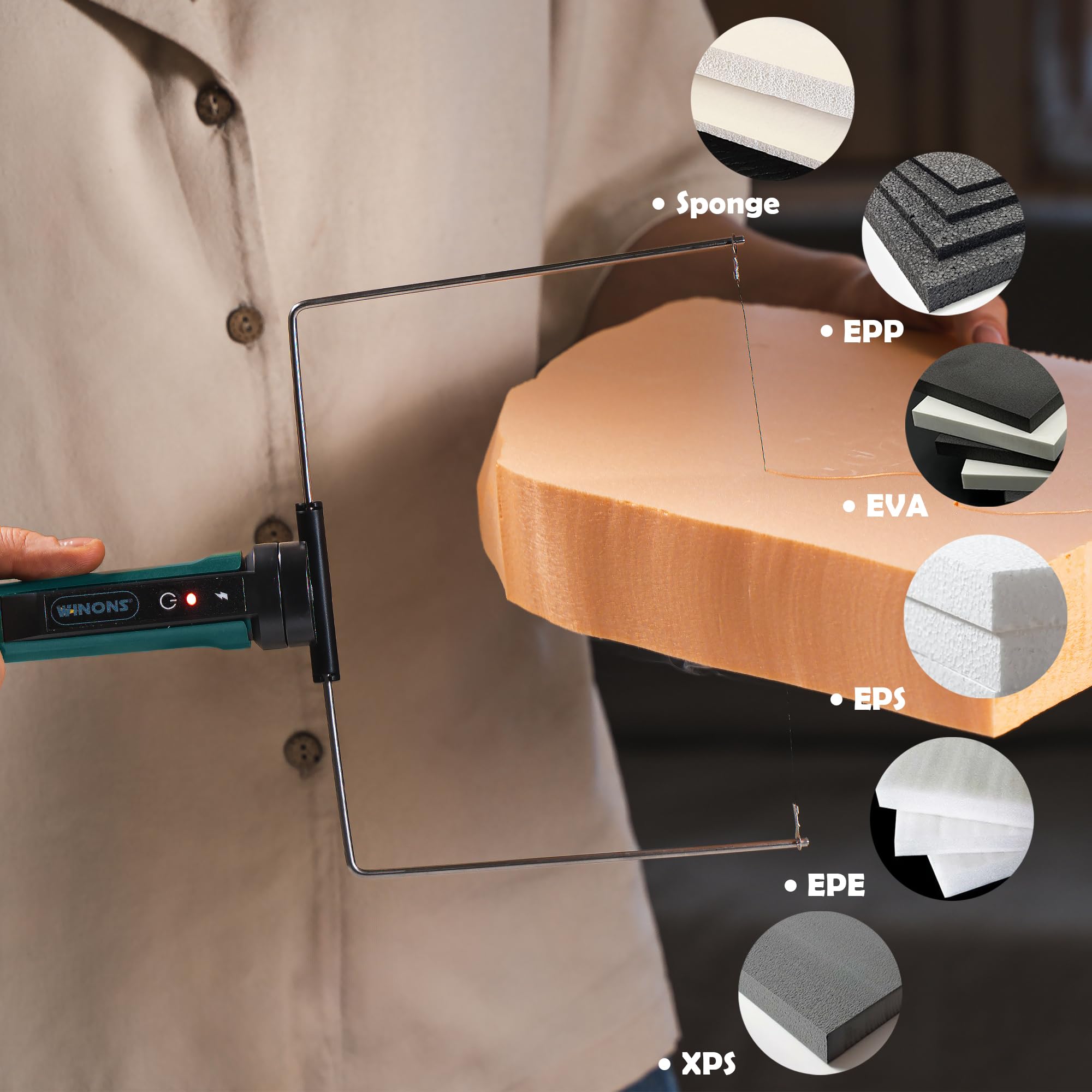 WINONS Styroporschneider Heißdrahtschneider mit Temperaturregler, WFC0010 Styropor Schneider mit 450 °C max Temp. und Breitere Schneidezone, Heißschneider mit Deutschen Standards (15er-Set) 7