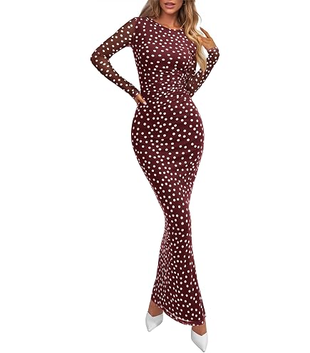 BTFBM 2 Piece Sets Fall Maxi Dresses for Women,Big Dot Black White,X-Small