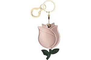 BORKUANA Leather Keychain Holder Case Compatible with Apple AirTag, Cute Protective Air Tag Cover with Keychain Ring, Anti-Scratch Finder GPS Tracker Case for Wallet Keys(Flower-B)