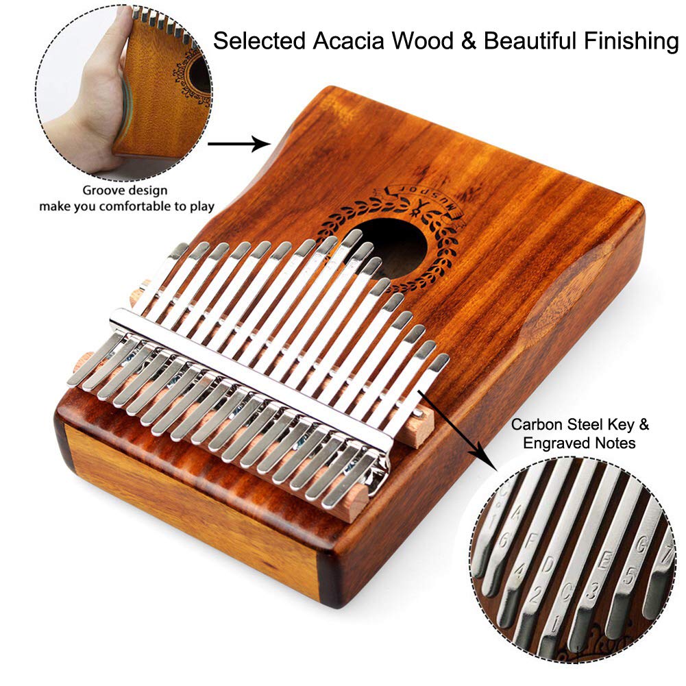 Kalimba 17 Tasti Professionale in Legno Massello KOA Thumb/Finger Piano, Portatile Mbira Inclusi Musica Libro Martello di Sintonia Borsa per Trasporto Custodia Protettiva di Pollice-Muspor