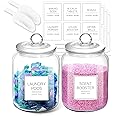 FyndraX Laundry Pods Glass Jars - Half Gallon Airtight Containers with Scoop and Labels for Organization and Storage Laundry Room Detergents Powder, Scent Booster Beads Holder, Set of 2