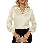 GRACE KARIN Business Casual Tops for Women Satin Silk Blouse Collared V Neck Long Sleeve Work Shirts Dressy Tops Fall Clothes