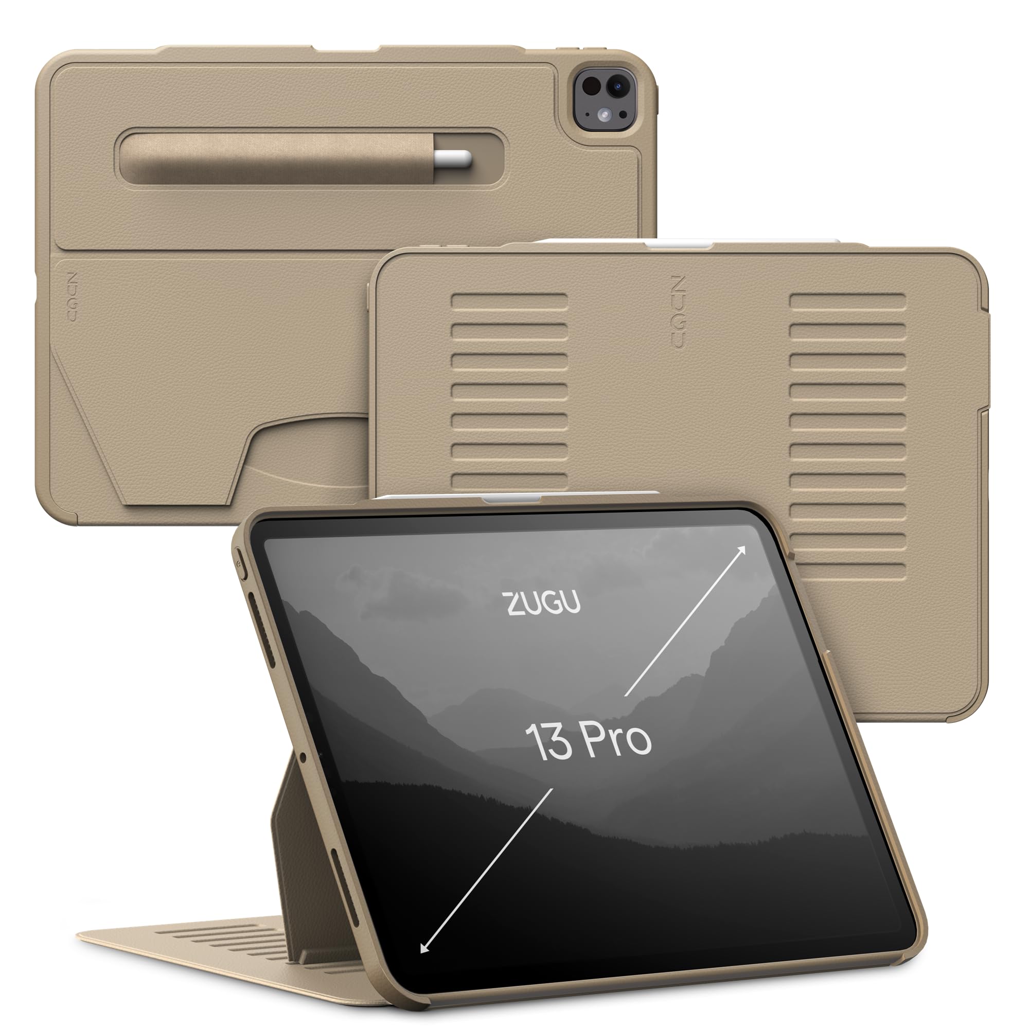 Zugu Funda para iPad Pro 13 (M4/M5) 2024/2025, Funda Protectora Delgada con Soporte para Lápiz Apple, Auto Wake/Sleep, Múltiples Ángulos de Visión, Funda para iPad Pro de 13, Protectores de Teléfono, Arena