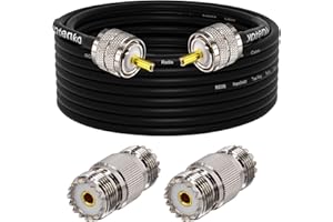 YOTENKO CB Antenna Cable 30ft, PL259 RG58 Coaxial Cable, UHF PL259 Male Coax Cable + 2PCS UHF SO239 Female Adapter 50 Ohm for CB Ham Radio, SWR Meter, Antenna Analyzer, HF Radio, Amateur Radio