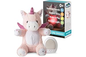 Cloud b Sound Machine with White Noise Soothing Sounds | Cuddly Stuffed Animal & Nomadic Nightlight | Record Parent Voice | Adjustable Settings & Auto-Shutoff | LoveLight™ Buddies - Lily The Unicorn™