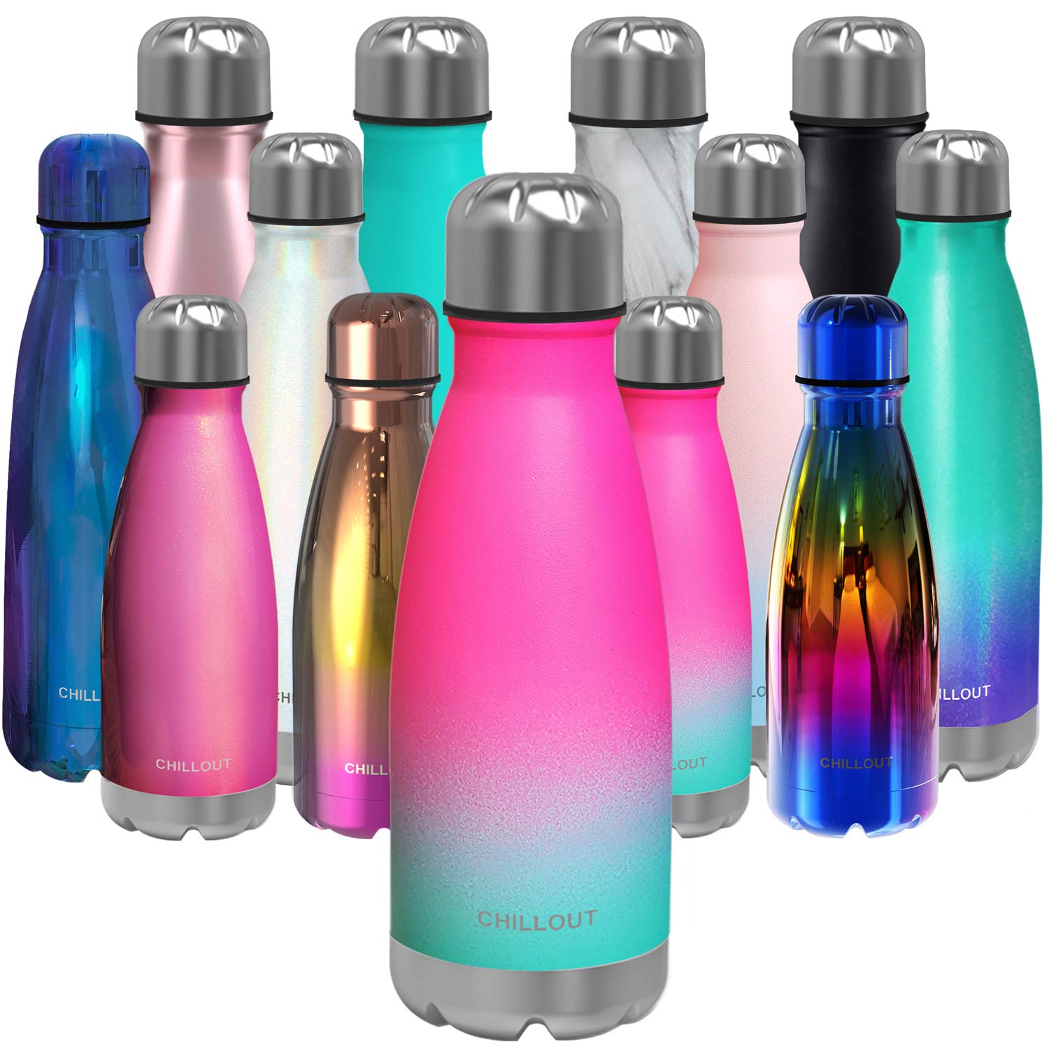 CHILLOUT LIFE Stainless Steel Kids' School Bottle - 12 oz Insulated Cola Shape, Cold & Warm Drinks, BPA Free Metal Sports Bottle for Boys & Girls