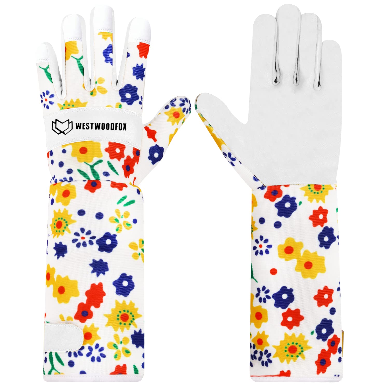 WESTWOOD FOX Leather Gardening Gloves Long Forearm Protection Sleeves Thorn Proof Work Gloves Rose Pruning Garden Safety Breathable Durable Thick Palm Gauntlet Gift for Men and Women (White, XL)
