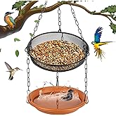 Hanging Bird Bath Hanging Bird-Feeder-Tray - Platform Metal Mesh Seed Tray for Birds Feeding Outdoor Garden Patio Decoration for Backyard Attracting Wildbirds