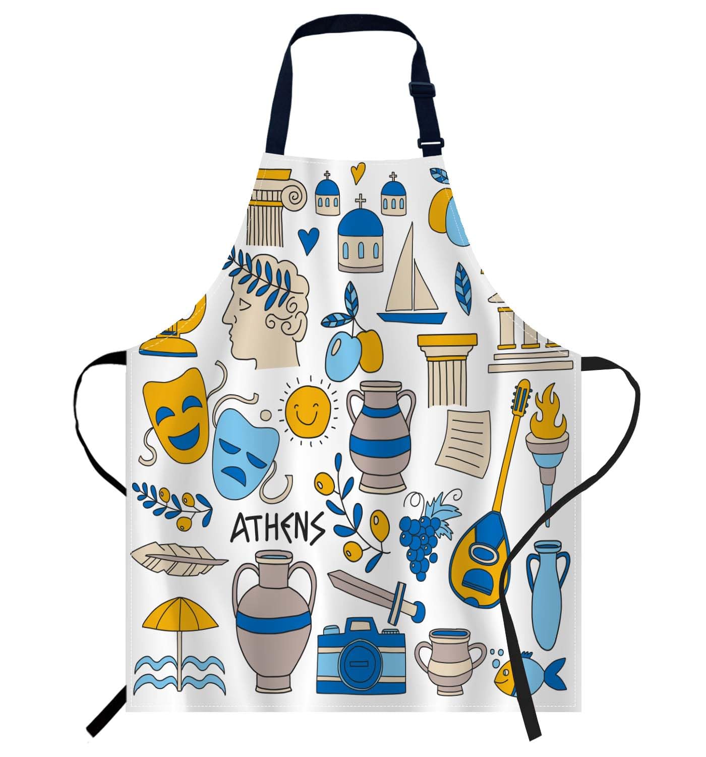 Smooffly Ancient Greece Elements Apron Unisex Adjustable Bib Apron Cooking Kitchen Chef Women Men Aprons for Home Kitchen, Restaurant,Coffee House,Shop,Garden — image 1