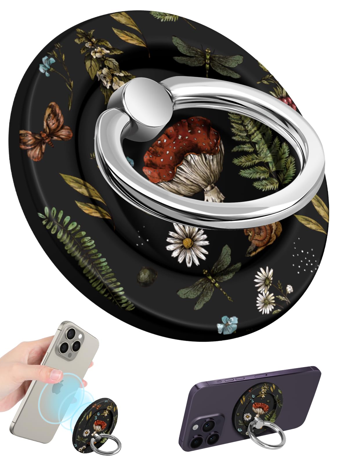 Lotadilo for Magnetic Phone Ring Holder Compatible with MagSafe for Women Girls - Cute Mushroom Design Magnet Phone Grip Ring Stand Kickstand for iPhone 17/16 Pro Max/16 Pro/16/15/14/13/12 Series